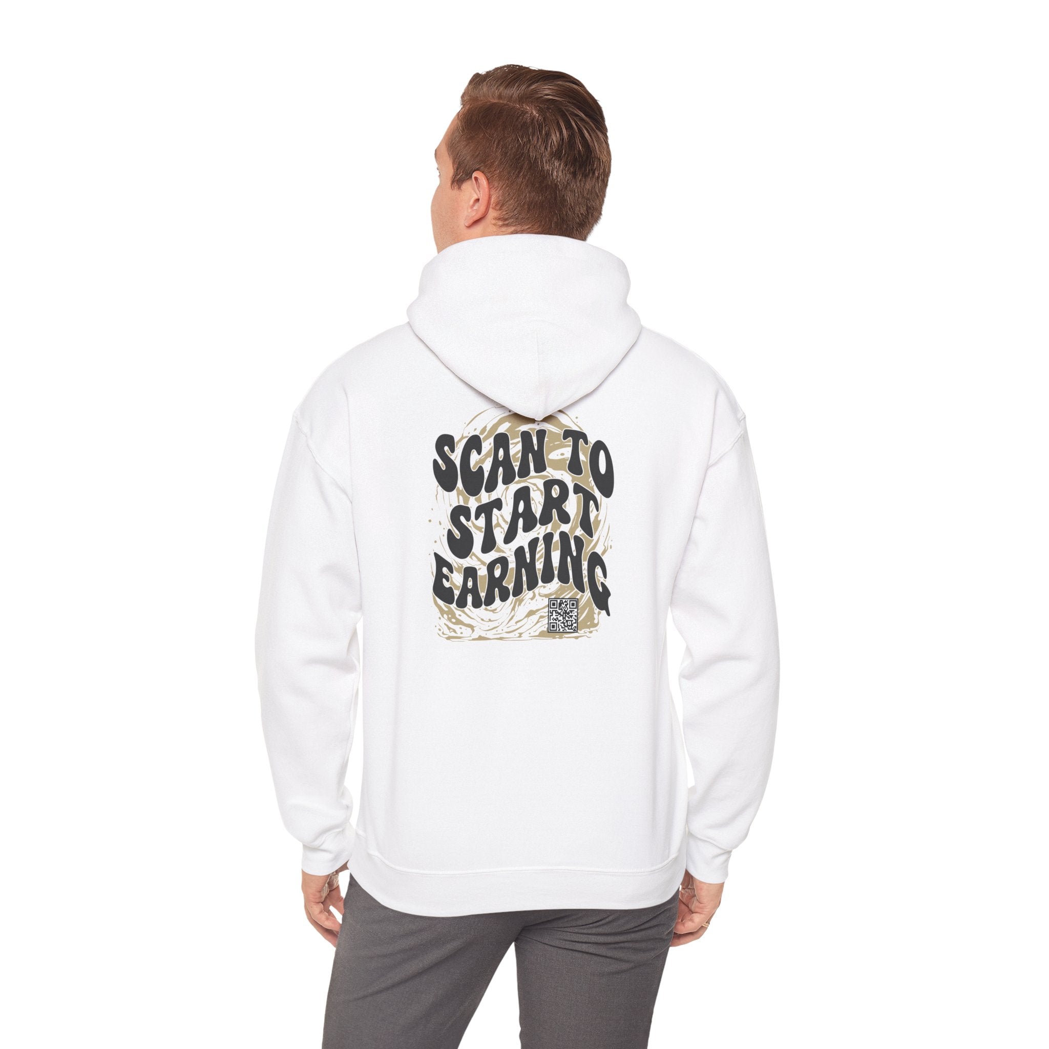 Scan to Start Earning Hoodie — Motivational Back-Print Streetwear